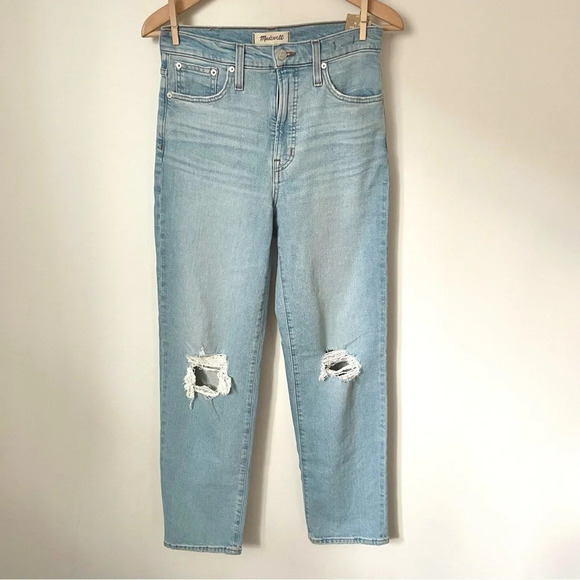 Madewell The Perfect Vintage Straight Jean in Danby Wash: Knee-Rip Edition NWT - Picture 4 of 10